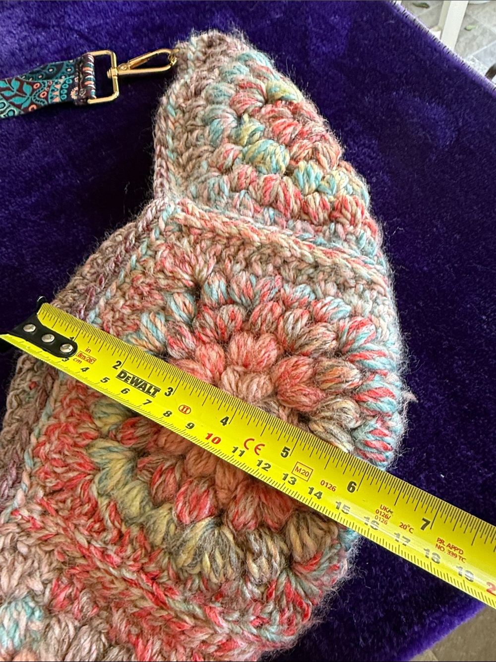Handmade Multicolor Crochet Crossbody Bag with Patterned paisley Strap - Picture 7 of 8